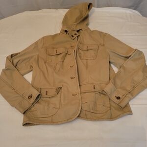 Jones New York Beige Button Up Hooded Sport Woman Jacket 1x